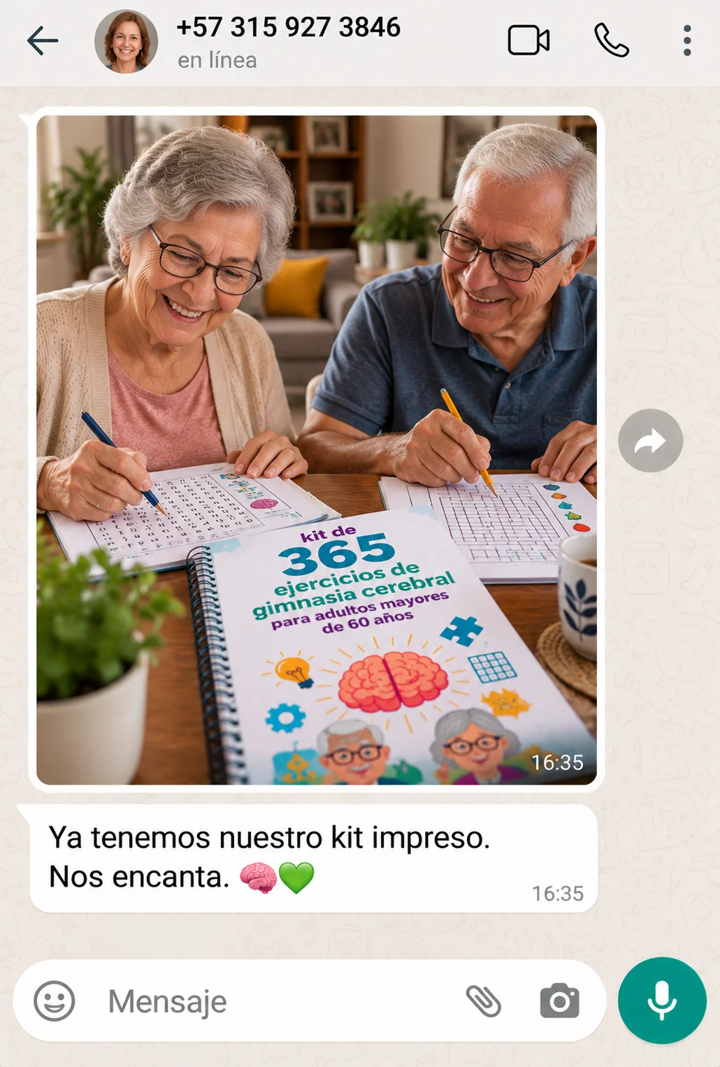 Mensaje de WhatsApp de una pareja: ya tenemos nuestro kit impreso, nos encanta